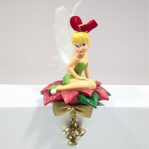 Disney Store Tinker Bell on Poinsettia Bells Fiber Optic Light Up Ornament 2008